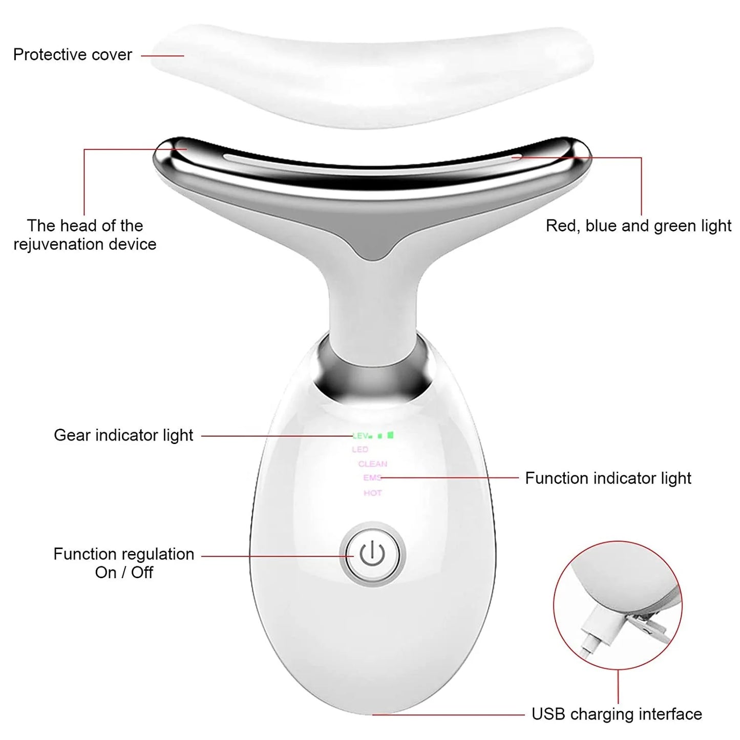 7-Color LED Face & Neck Massager — Skin Tightening & Anti-Aging Device