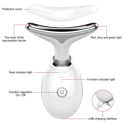 7-Color LED Face & Neck Massager — Skin Tightening & Anti-Aging Device